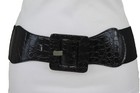 Women Fashion Hip High Waist Black Faux Leather Belt Big Square Buckle M L Xl