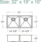 Undermount 50 50 Double Kitchen Sink 16 Gauge Stainless Steel Sinks 32 x19 x10 