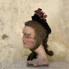 Antique Victorian Bonnet Hat In Green Velvet   Straw   Horsehair Pink Flowers