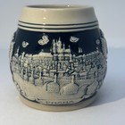 Vintage Czech Bohemian Beer Stein Praha Prague Ceramic Relief Mug Cobalt Blue