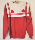 Vintage 80s Girls  Sailor Collar Hanes Sweatshirt Pullover Red Hearts Large Usa