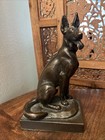 Antique Signed Paul Herzel German Shepherd Figure Pompeian 9 Inch Bronze Co 1920