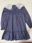 Vintage Polly Flinders Girls Dress Size 6 Navy Floral Lace Collar Long Sleeve