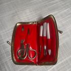 Vintage Set Embossed Gold Vinyl Mini Travel Sewing Kit Purse And Manicure Kit