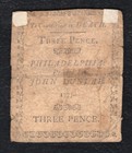 Pa-209 April 10  1777 3d Three Pence Pennsylvania Colonial Currency Note