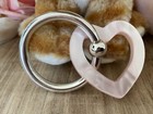 Baby Rattle Teething Ring Pink Heart Sterling Silver Resin Free Ty Cat Cleo