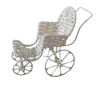 Vtg Dollhouse Miniature 6  White Wicker Baby  Pram Stroller Carriage Metal Frame