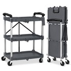3-tier Folding Service Cart 168lbs Utility Wheels For Warehouse Workshops Garage