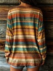 Women s Colorful Striped Bohemian V-neck Shirt  Casual Long Sleeve T-shirt