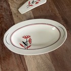 Rare Vintage Harker Dahlia Red Floral Pattern Pie Server   Small Plate