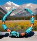 Southwestern Native American Sterling Bead Turquoise Coral  Necklace Adjustable