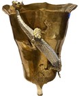 Rare 8    Vintage Brass  Vase urn With Dragon Handles Floral Design