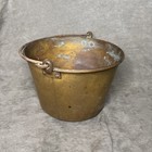 Antique Spun Brass Bucket Iron Handle Hearth Fireplace Coal Pail Vtg Kettle