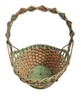 Vintage Antique Woven Basket Round Wood Base Large Wood Handle Sage Green Easter