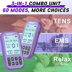 3-in-1 Tens Ems Muscle Stimulator Rechargeable Massager 10 Pads 60 Modes