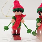 2 Vintage Wooden Skiers Figure Ornaments Knit Hat And Scarf Collectible 