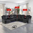 Black Breathing Leather Led Power Recliner Sectional Set W  Wireless Charging