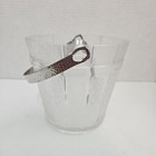 Glass Ice Bucket W  Hammered Metal Handle Oak Barrel Pattern Mcm Vintage   Tongs