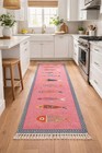 Handwoven Runner Wool Kilim Rug Color Pink Multi Design Carpet Rug