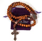 St  Michael Wooden Beads Paracord Rosary Necklace Pardon Jesus Crucifix