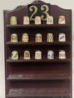 Collectible Porcelain Sewing Thimble Lot Of 23 With Wooden Display Shelf
