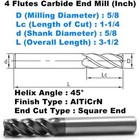 5 Pcs 5 8  4 Flutes Square 45   Helix Carbide End Mill Bits Alticrn Coated Hrc 50