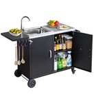 Rolling Multifunctional Grill Cart W  Sink  Wheels For Outdoor Backyard Camping