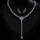 Luxury Crystal Y Necklace   Earrings Set Bridal Wedding Jewelry Silver Lariat