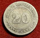 Straits Settlements 20 Cents 1895 Silver Coin Km 12 T7498