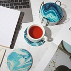 8 Pieces Coasters For Drinks With Holder  Marble Ocean Pattern Ceramic Absorbent