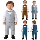 Baby Boys Outfit Soft Suit Bowtie Set 4 Piece Pants Long Sleeve Vest Kids Shirt