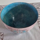 Vintage Enamel On Copper Art Bowl 4  X 6 75  Turquoise Abstract Design