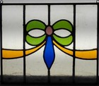 Pretty Bow Old English Leaded Stained Glass Window Unframed W Hooks 17 1 2 x 15 
