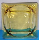 Amber Ashtray Square Heavy Glass For Cigar Cigarettes 4 5  Vintage Ash Tray