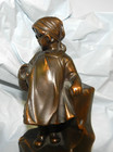 Rare-vintage-antique  Armor Bronze   school Girl With Basket  Beautiful  Bookend