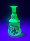 Antique Opaline Perfume Bottle Decorated With Painted Flowers  no Stopper  