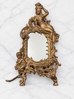 Antique Rococo Gilt Metal Vanity Mirror Figural Goddess Cherub 13 5    Easel