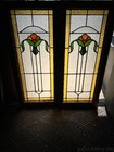 Pair Of Antique 1920 s Chicago Bungalow Stained Leaded Glass Windows   Door 