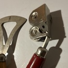 Vintage Manual Can Opener   Fruit Peeler Set  Metal W  Wood Handle  2pc