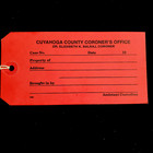 Cuyahoga County Coroner Evidence Toe Tag Identification Tag