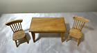 Vintage Dollhouse Miniature 1 12 Oak Wood Kitchen Table And 2 Chairs