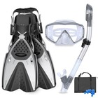 Mask Fins Snorkeling Gear For Adults Men Women  Panoramic Ml xl 9-13  Sliver