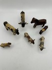 Vintage Wooden Handcrafted Livestock And Dog Lot Of 7 Pieces 4 Cows 2 Horses