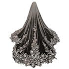 Cathedral Length Wedding Veils Lace Appliques With Comb 1 Tier Bridal Veils