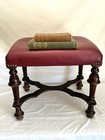 Vintage Wood Faux Leather Top Stool By John A Colby Burgundy With Brass Nailhead