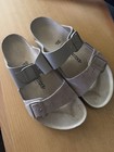 Birkenstock Arizona Men   s Gray Suede 2-strap Adjustable Buckle Slides 11