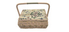 Vintage Azar Woven Tapestry  Sewing Basket Floral Wicker