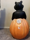 Vintage Large 34  Carolina Enterprises Black Cat On Pumpkin Halloween Blow Mold