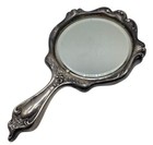 Antique Silver Plate Art Nouveau Vanity Hand Mirror Cherubs