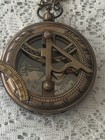 Vintage Looking Maritime Pocket Sundial Nautical Brass Compass With Leather Case